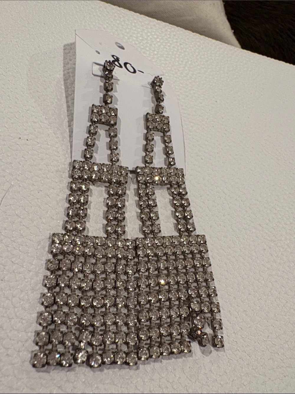 Silver Rhinestone Drop Statement Earrings Vintage New  Pierced 9/26